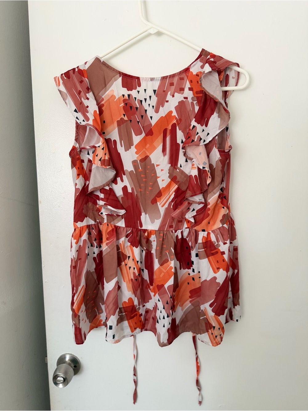Women’s Ruffle Sleeve Printed Top in Multi-Red